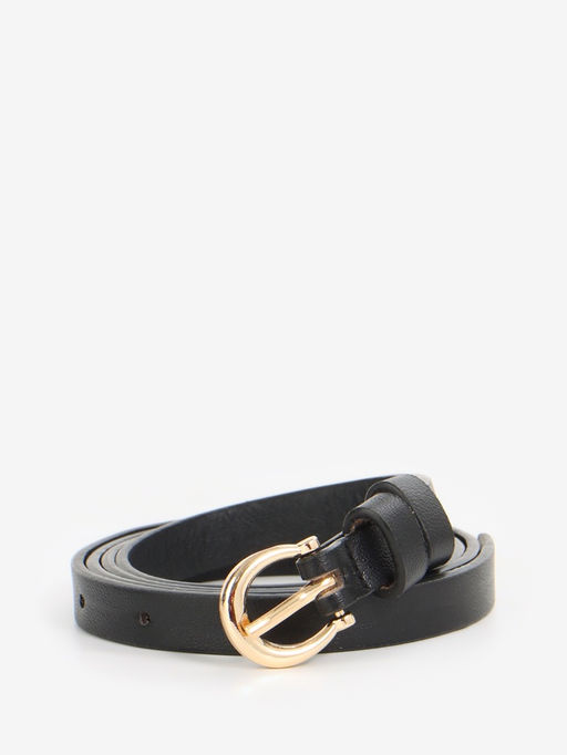 Ремень женский тонкий, 110×1.3 см, пряжка металл золотистая, полукруглая, чёрный