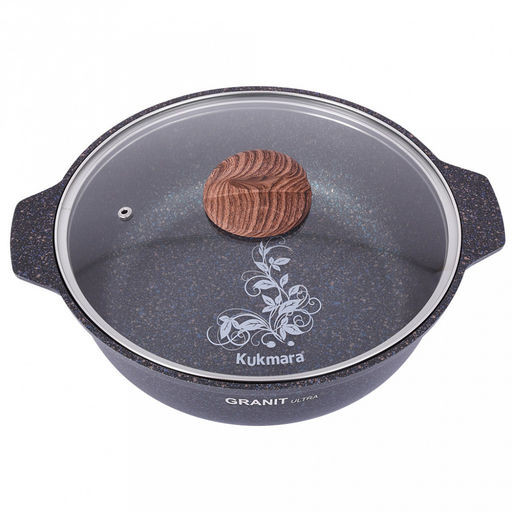 Кастрюля с антипригарным покрытием 3л, д29см "Granit Ultra", h8,5см, стеклянная жаропрочная крышка, ручка из термостойкого пластика, голубой гранит (Россия) - можно использовать металлические кухонные принадлежности