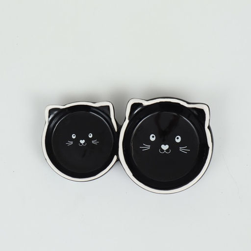 Миска керамическая Кошачье семейство 40/60 мл двойная 19 х 10,5 х 3,5 см, чёрно-белая - Пижон фото 2