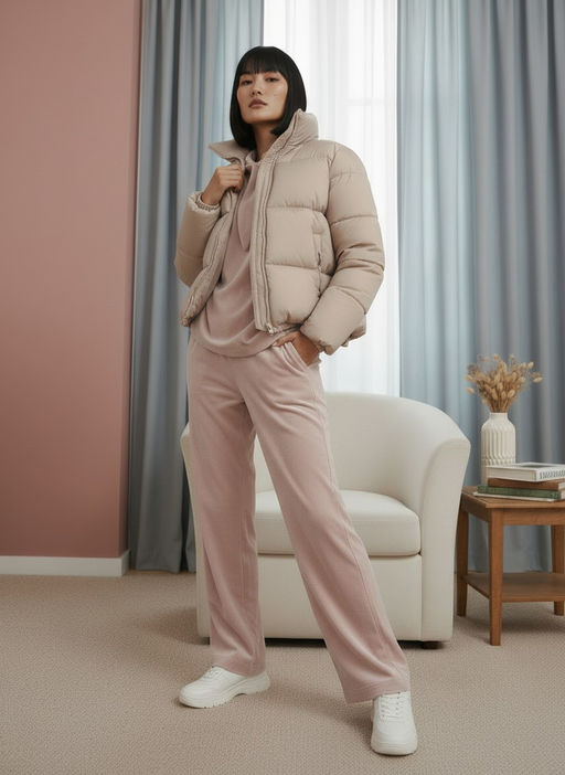 Костюм из велюра со съемным капюшоном и резинкой в комплекте OD-1009-1 розовый