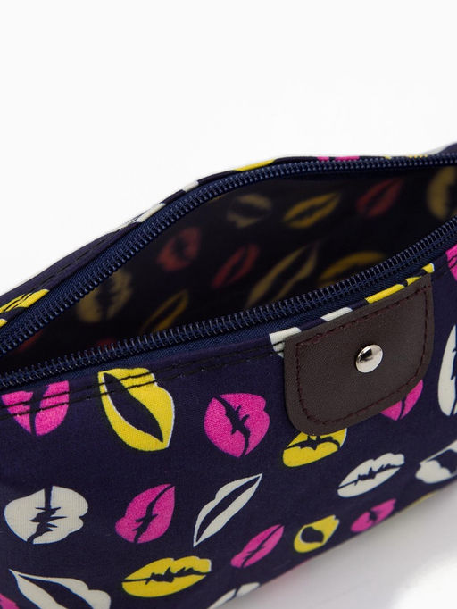 Косметичка простая на молнии, средний размер, с принтом, синяя