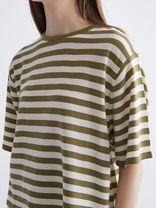 Bisiklet Yaka ?izgili Kad?n Triko Kazak