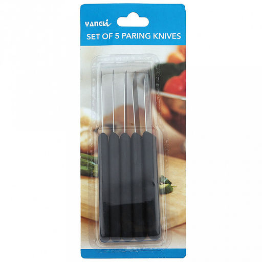 Нож для овощей 62мм, лезвие из нержавеющей стали, черная пластмассовая ручка с отверстием Сеул (Китай) Цена указана за штуку. В блистере 5 штук. - Домашняя мода фото 3