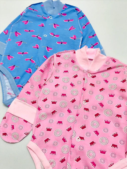 (Уп. 2 шт) Боди супрем для девочки, рукав длинный с варежкой, арт.XC-BD137-SU, короны бабочки - Мамин малыш фото 2