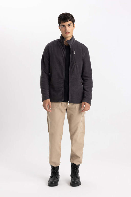 Флисовый кардиган стандартного кроя с воротником-стойкой - Defacto фото 2