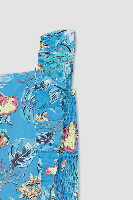 Блуза из поплина с короткими рукавами и бретелями для девочки - Defacto фото 5