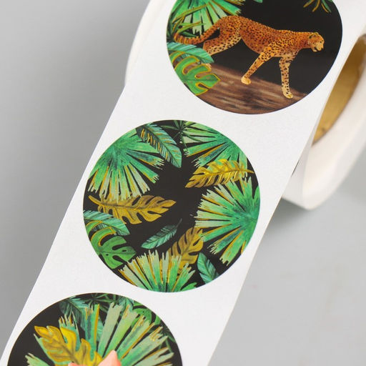 Наклейка бумага Гепарды, тиснение золото, d=3.8 см, 252 шт. в рулоне