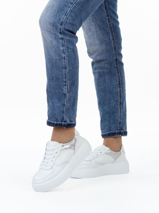 03-C140-9 WHITE Полуботинки спортивные женские (натуральная кожа)