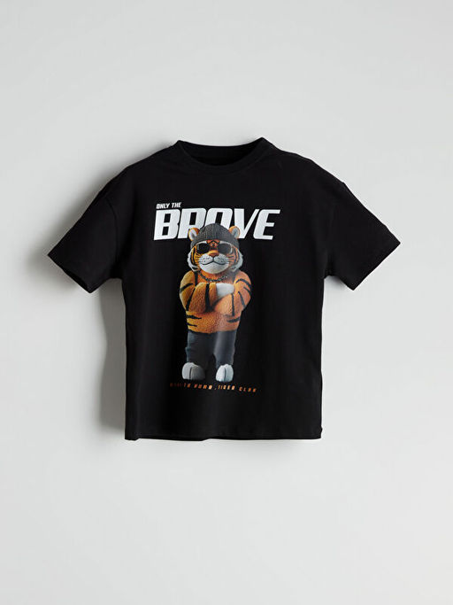 Bisiklet Yaka Bask?l? Erkek ?ocuk Ti??rt