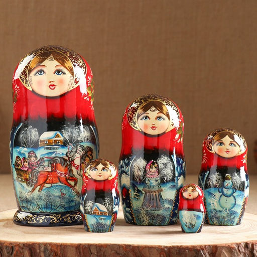 Матрёшка дерево «Тройка», красный платок, 5 кукольная, люкс