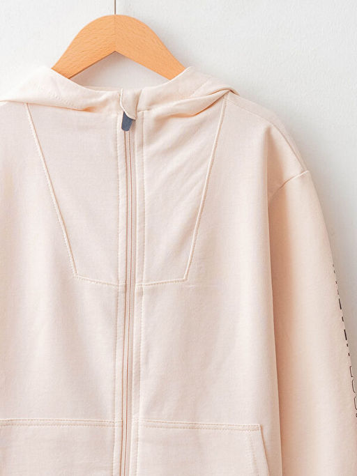 Kap??onlu Bask?l? Uzun Kollu Erkek ?ocuk Fermuarl? Sweatshirt - Waikiki фото 3