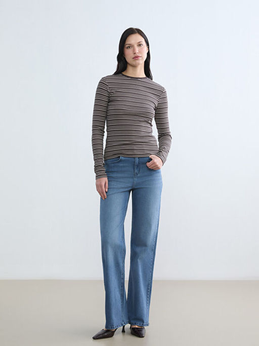 Bisiklet Yaka ?izgili Kad?n Body