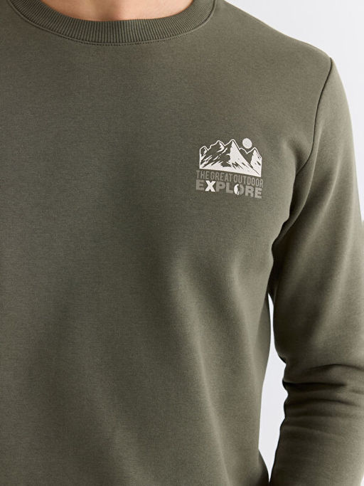 Bisiklet Yaka Bask?l? Erkek Kal?n Sweatshirt