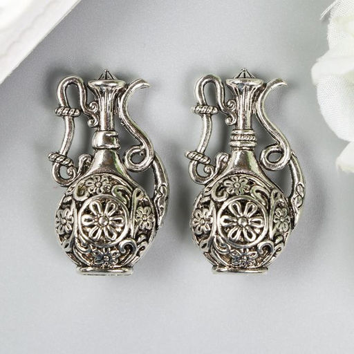 Цена за 2 шт. Декор металл для творчества "Кувшин с цветами" серебро (А19635) 3,6х2х2 см