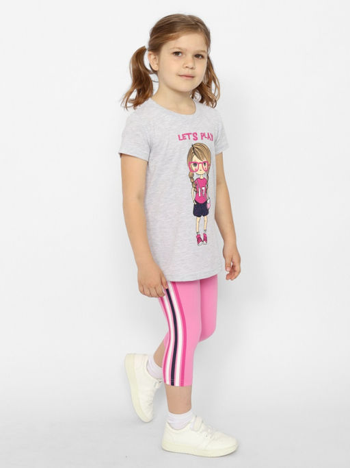 CRB wear/CWKG 90150-11 Комплект для девочки (футболка, брюки типа легинсы),светло-серый меланж/Ex.Cherubino  фото 2