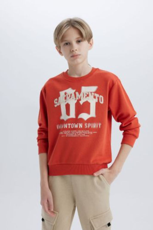 Erkek Cocuk Bisiklet Yaka Bask?l? Sweatshirt