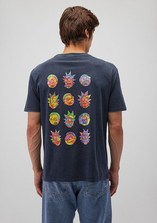 Rick and Morty Bask?l? Antrasit Tisort - Mavi фото 4