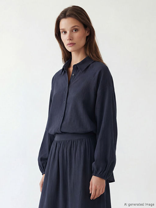 Dokulu Oversize M?slin Kad?n G?mlek Tunik