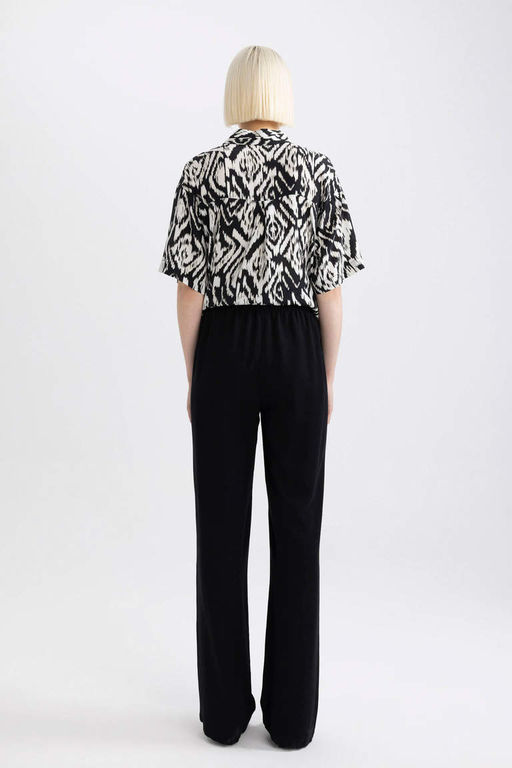 Широкие брюки прямого кроя с карманами и высокой талией из смесового льна - Defacto фото 5