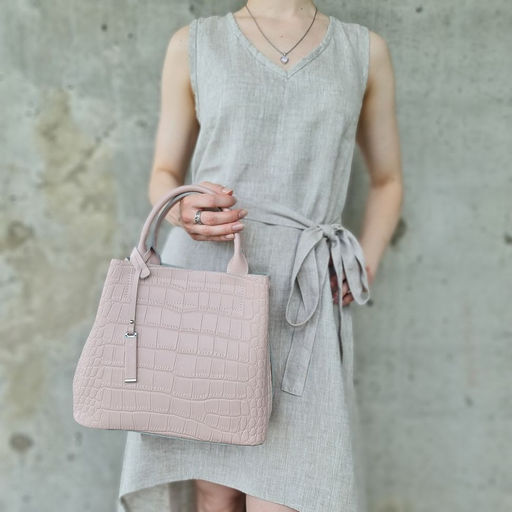 Женская кожаная сумка с ручками под крокодила 1546-200 Розовый - Cidirro фото 4