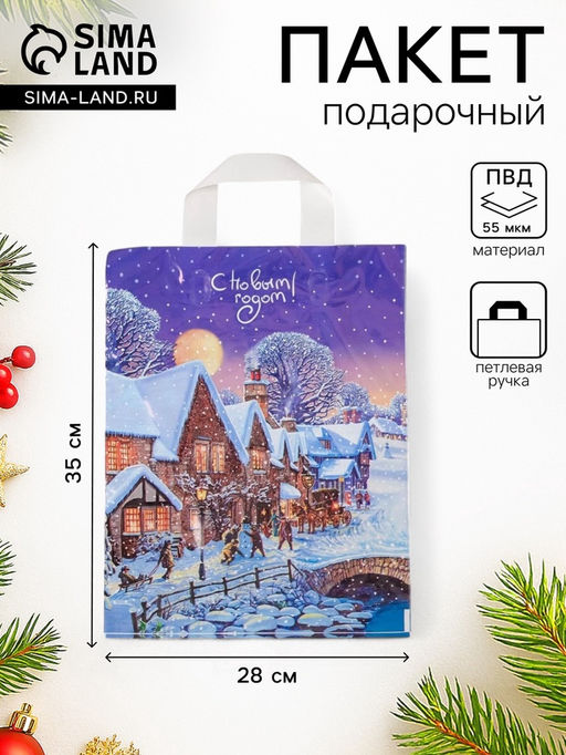 Цена за 25 шт. Пакет подарочный новогодний «Зимушка», полиэтиленовый с петлевой ручкой, 28×35 см