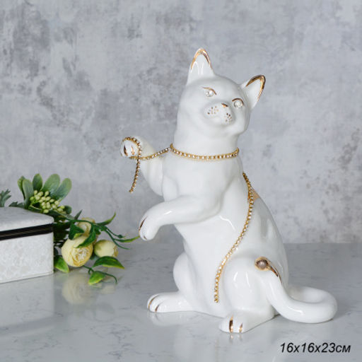 Статуэтка Кошка белая 16х16х23 см / B3012-4 /уп 12/ - ГалеонТрейд фото 4