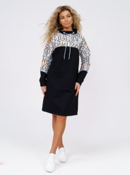 920 Платье "Черный/буквы/оранжевый"