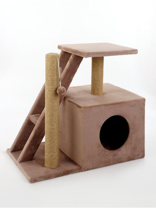 Домик для кошек с когтеточкой «Домосед», с лестницей и площадкой, 60×35×56 см, капучино
