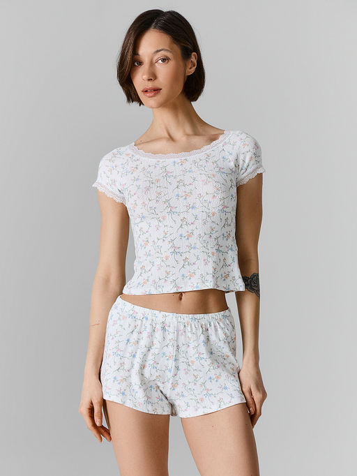 Комплект домашний женский белый укороченный