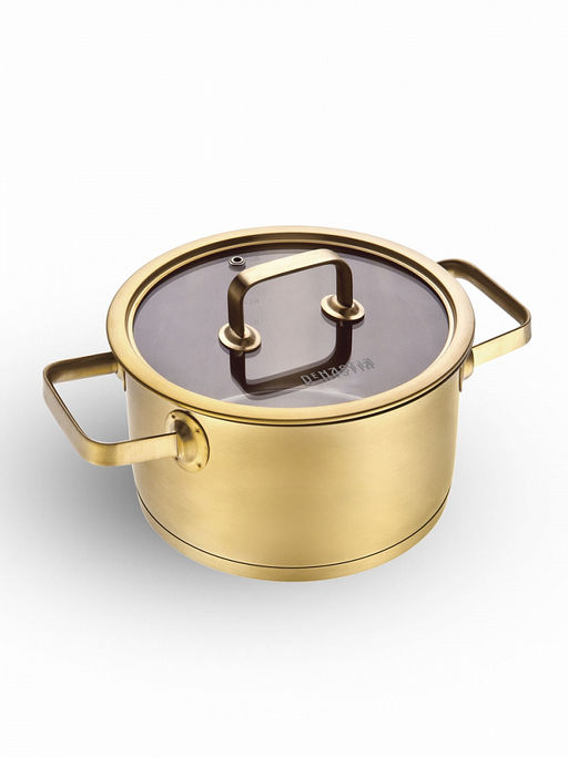 Кастрюля с крышкой 3,5л золотой нержавеющая сталь - Denastia фото 2