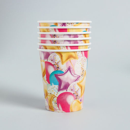 Набор бумажной посуды С днём рождения. Шары, 6 тарелок, 6 стаканов, 6 колпаков, 1 гирлянда - Страна карнавалия фото 5