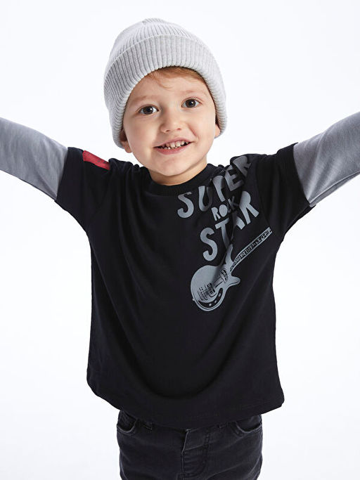 Bisiklet Yaka Uzun Kollu Bask?l? Erkek Bebek Ti??rt - Waikiki фото 3