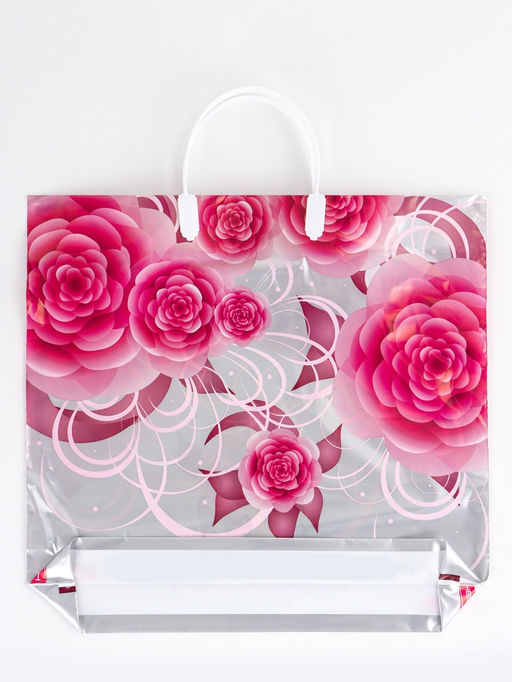 Цена за 5 шт. Пакет Роза на серебре, полиэтиленовый, пластиковая ручка, 37?35 см, 90 мкм