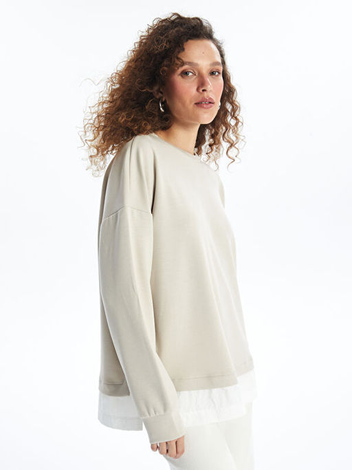 Bisiklet Yaka D?z Oversize Kad?n Sweatshirt