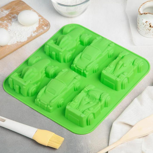 Форма для выпечки Доляна Гонки, силикон, 29.5?27 см, 6 ячеек (11.5?6.5 см), голубая  фото 8