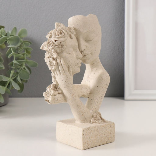 Бюст фигурка полистоун Влюблённые с цветами, белый в крапинку, 9.5?6?17 см