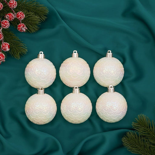 Ёлочные игрушки Перл, шары новогодние, d=6 см, набор 6 шт., блеск, белый