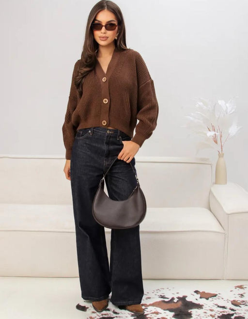 K13282 Кардиган (вязаный трикотаж) КОРИЧНЕВЫЙ