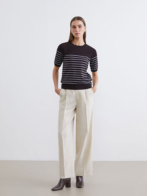 Bisiklet Yaka ?izgili Kad?n Triko Kazak