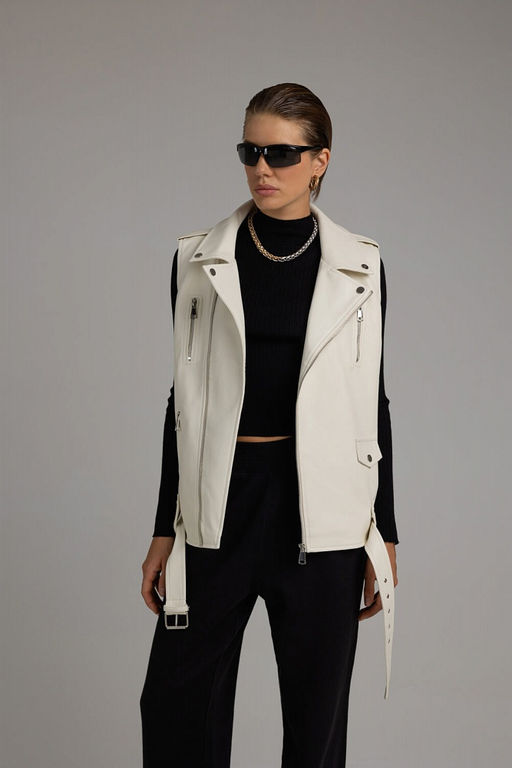 Жилет из экокожи молочного оттенка - Incity фото 3