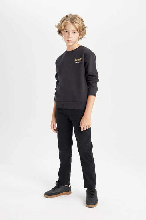 Толстый свитшот с принтом для мальчиков с круглым вырезом - Defacto фото 2