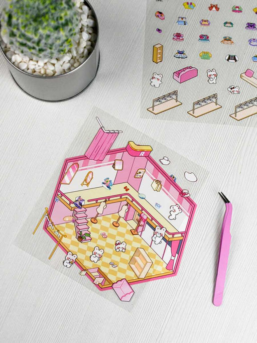 Наклейки-румбокс д/создания миниатюрных сцен, 125х150 мм, арт. 71511 / 300 КРОЛИК. МАГАЗИН ОДЕЖДЫ.