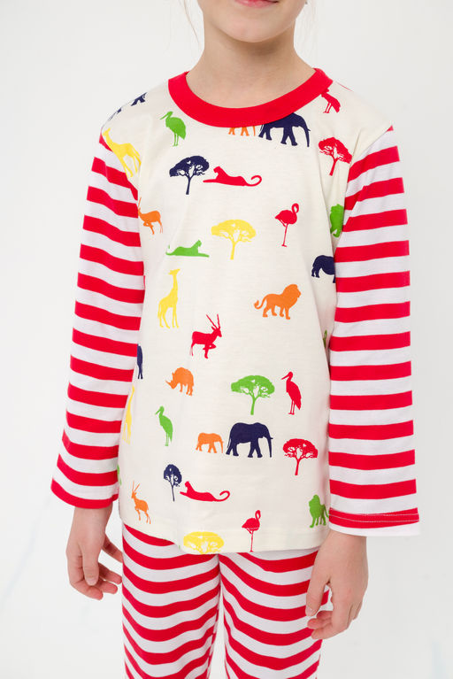 Пижама детская из джемпера и брюк без манжет из интерлока Сафари красный полоса - Амадэль фото 20