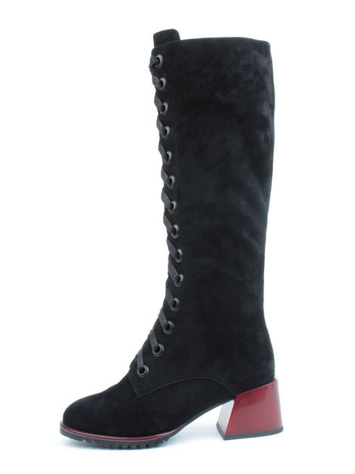 02-KF20025 BLACK Сапоги зимние женские (натуральная замша, байка и натуральный мех)