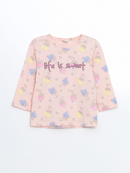 Bisiklet Yaka Bask?l? K?z ?ocuk Pijama Tak?m?