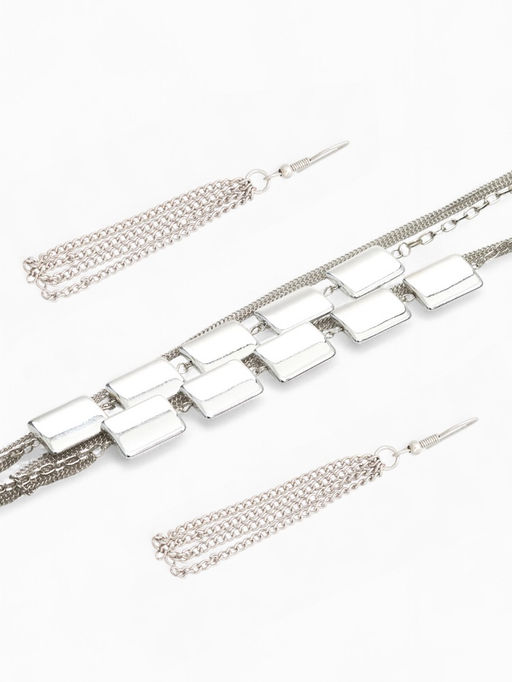 Набор 2 предмета: серьги, бусы Унисон прямоугольники, цвет серебро, 80 см