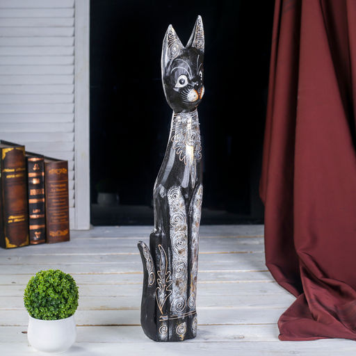 Сувенир «Кошка с золотистыми завитушками», 5×14×60 см, дерево