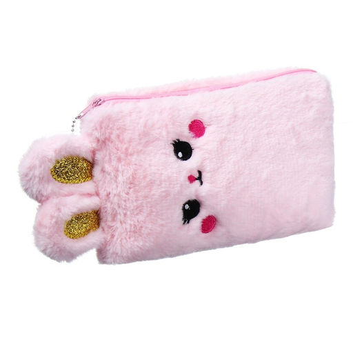 Пенал школьный меховой на молнии Calligrata «Зайка», пушистый, с ушками, МИКС