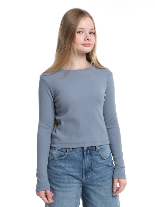 Лонгслив в рубчик 22-0215 серо-голубой