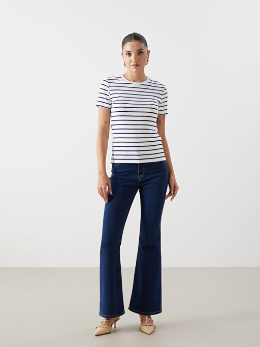 Bisiklet Yaka ?izgili Kad?n Ti??rt